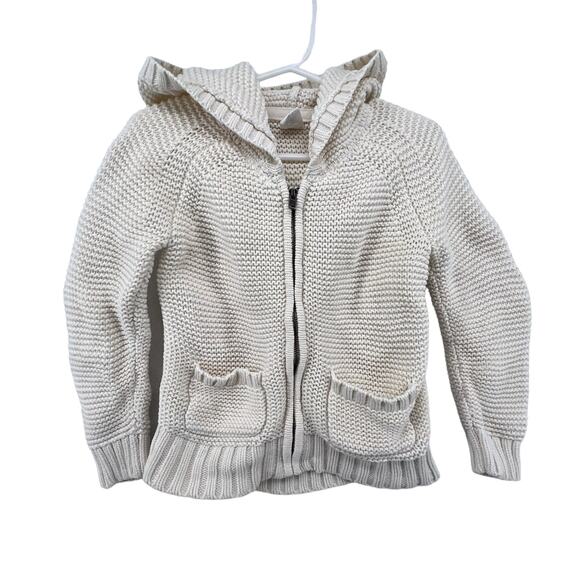 Baby Gap Size 3 Years Sweater Knit Jacket Hooded Bougie Beige Pockets Full Zip - Picture 1 of 3